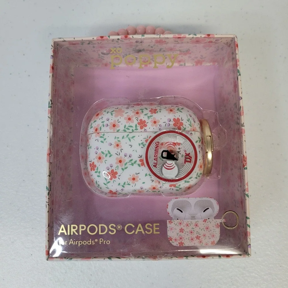 XO Poppy Floral‎ AirPods Pro Case White Pink Orange Flowers Gold Keychain NEW